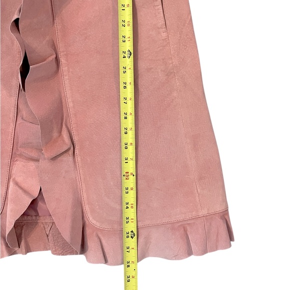 Margaret Godfrey 100% Leather Suede Ruffle Duster Jacket Mauve Pink Womens 10P - Picture 7 of 9